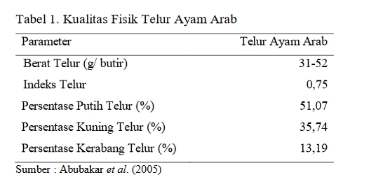 Karakteristik Ayam Arab